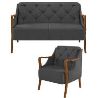 Kit Sofá 02 Lugares 135Cm Com Poltrona Coral M03 Chumbo - 1