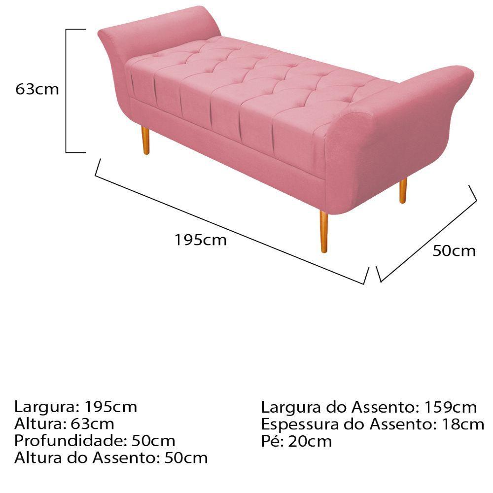 Recamier Estofado Ari 195cm King Size Suede Rosa Bebê - 4