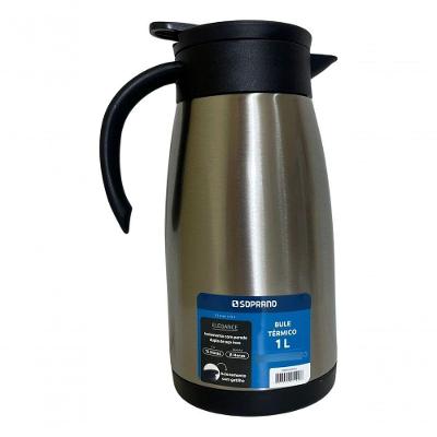 Bule Térmico Elegance para Café e Chá Aço Inox com Gatilho Prata Soprano 1L