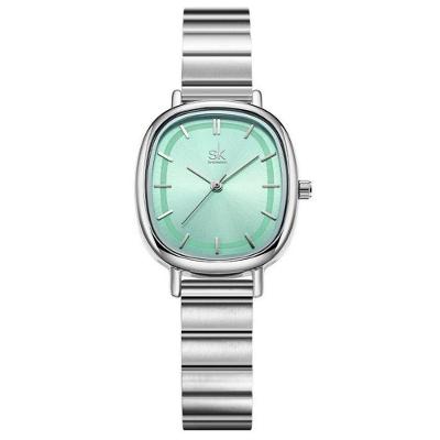 Relógio de Pulso Feminino Novo Design Elegante Analógico Aço Inox Prata Shengke