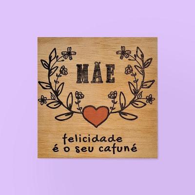 Quadrinho Decorativo Felicidade É Seu Cafuné Quadrado Compensado Naval Parafuso Amadeirado