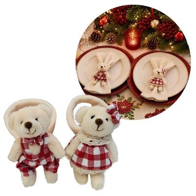 Porta Guardanapo Decorativo Casal Ursinhos Natalinos Creme com Xadrez Vermelho Yangzi 2Pç