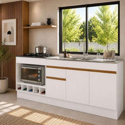 Kit Balcão Veneza 3 Portas 1 Gaveta MDP 190CM Branco e Dourado Multimóveis