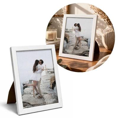 Porta Retrato Branco Prime Classic com Suporte Vertical e Horizontal em Madeira Fosco
