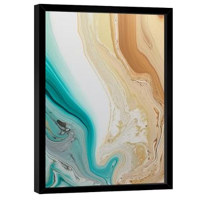 Quadro Decorativo Abstrato Fluído Cores Suaves em Canvas com Moldura Preta BR Artes
