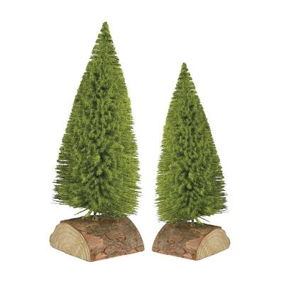Jogo 2 Mini Pinheiro Decorativo de Mesa Premium Realista Base Tronco Rústico Verde Yangzi 18CM 24CM