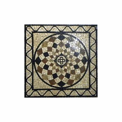Piso em Mosaico Romano Semente de Girassol Colorato I Travertino Bege Granito Preto São Gabriel