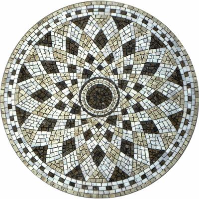 Piso em Mosaico Romano Semente de Girassol I Travertino Bege Liso para Residencial 90CM
