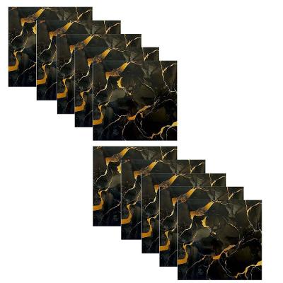 Papel de Parede Placa Adesiva Marmore 3D Kit 10 Unidades PVC Autocolante Preto Compre Desejos 36M²