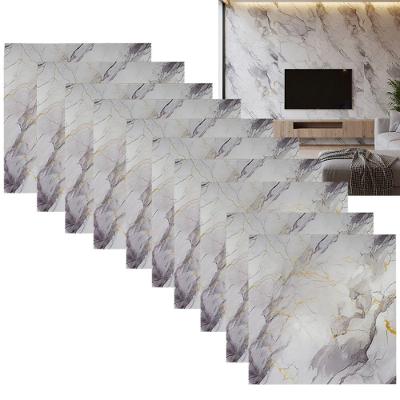 Papel de Parede Placa Adesiva Marmore Falso 3D Vinílico Autocolante Cinza Leva Pro Pet 10 Uni
