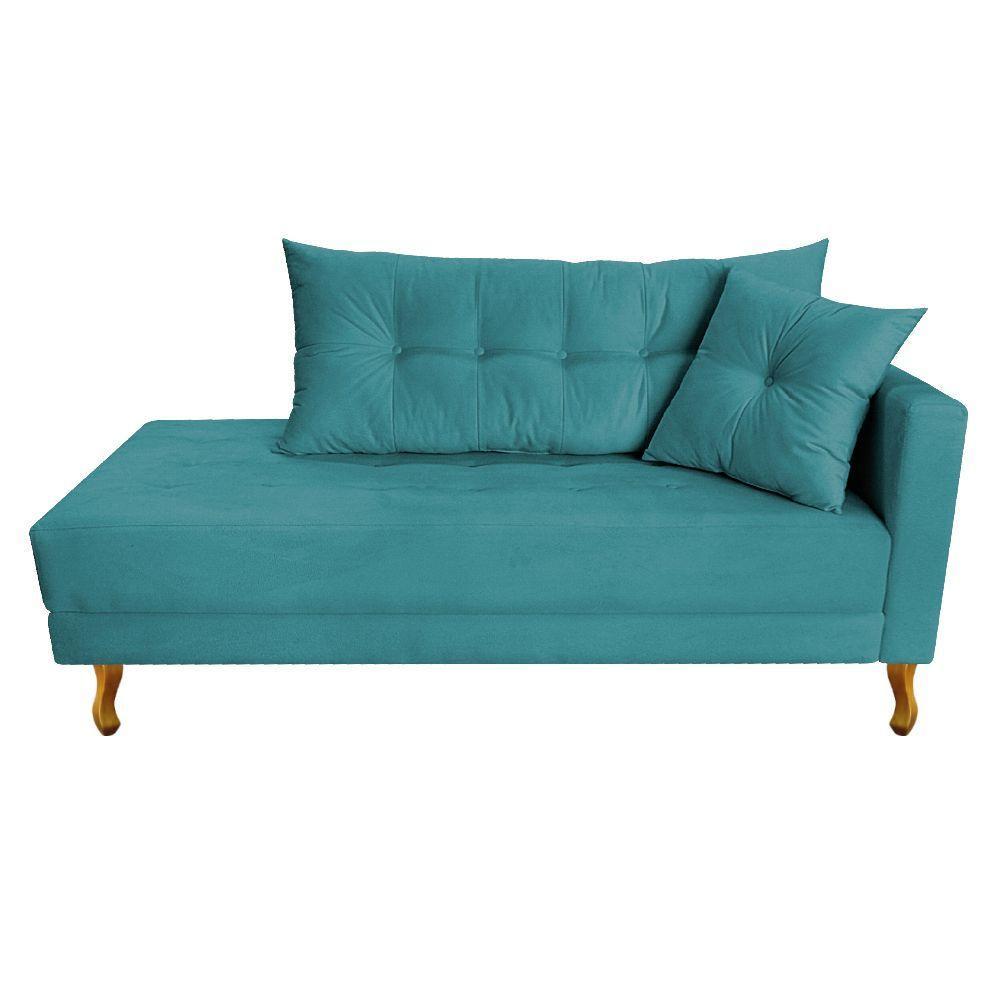 Recamier Azura 160cm Com Almofada Lado Esquerdo Suede Cor Azul Turquesa - 1