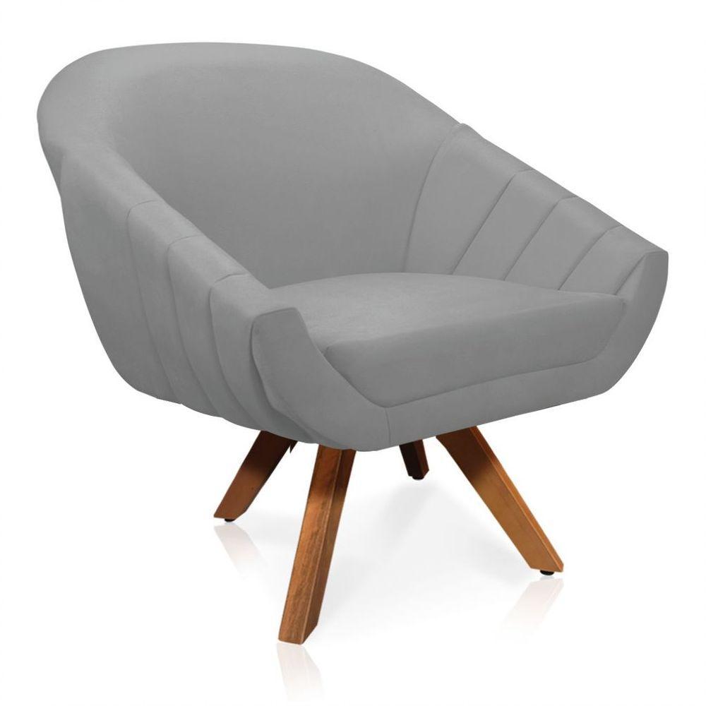 Kit 01 Namoradeira 02 Lugares E 02 Poltronas Giratória Giovana Suede Base Madeira Mm30 - D'rossi Cinza - 6