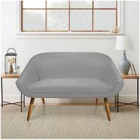 Kit 01 Namoradeira 02 Lugares E 02 Poltronas Giratória Giovana Suede Base Madeira Mm30 - D'rossi Cinza - 8