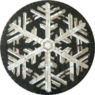 Mandala Simbólica em Mosaico com Granito Preto São Gabriel Mármore Branco Espírito Santos e Cristal