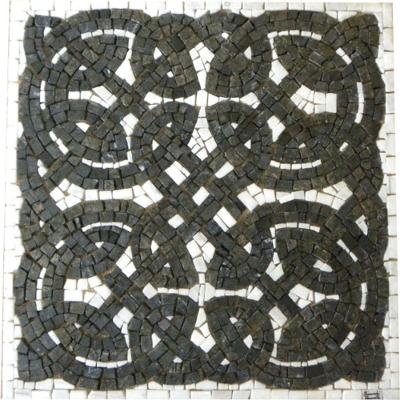 Mandala Simbólica Trama Celta II Travertino Bege e Granito Marrom Mosaico 90CM