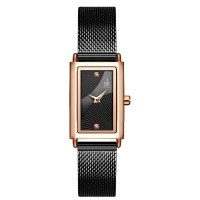 Relógio Feminino Genebra Clássico em Malha Aço Inox Preto Shengke