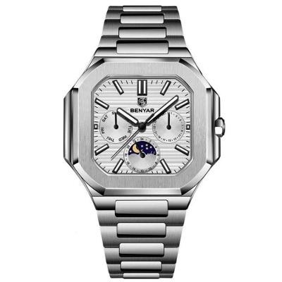 Relógio Masculino Quadrado com Pulseira de Aço Inox e Diferencial LCD Branco