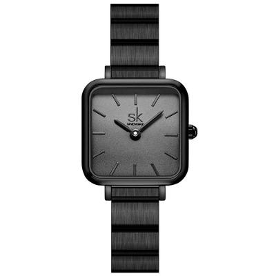 Relógio Feminino Design Quadrado Analógico com Display LED em Aço Inox Preto Shengke