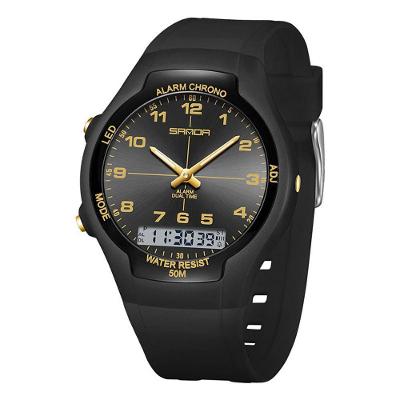 Relógio Desportivo Masculino Sanda Preto Dourado Digital com LED em Plástico 45MM