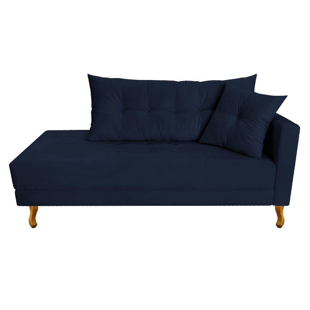 Recamier Azura 140cm Com Almofada Lado Esquerdo Suede Cor Azul Marinho - 1