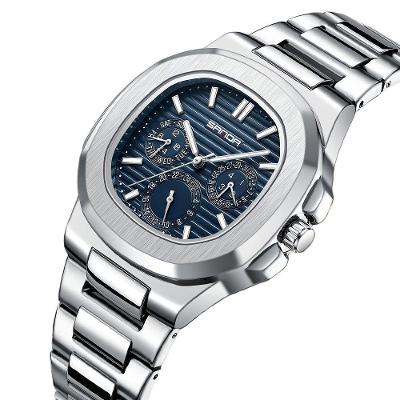 Relógio de Quartzo Masculino Três Olhos e Seis Pinos Aço Inox Clássico Azul Sanda