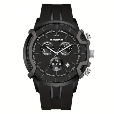 Relógio Masculino com Três Mostradores Cronógrafo Silicone Preto Sanda