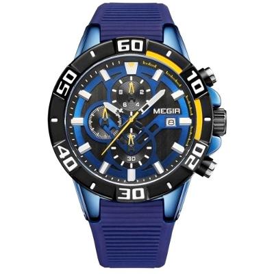Relógio de Pulso Masculino Comcronógrafo Cronógrafo em Silicone Azul Megir