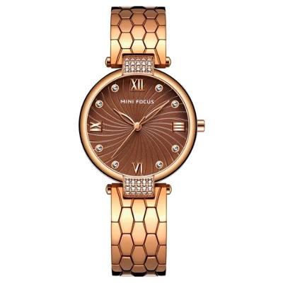 Relógio Feminino Minimalista com Pulseira Aço Inox Impermeável Marrom Rose Mini Focus