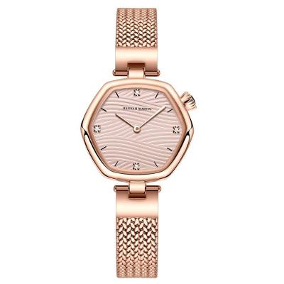 Relógio Feminino Hexagonal Malha Aço Inox Quartzo Analógico Rosa Hannah Martin