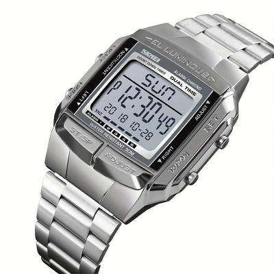 Relógio Feminino Digital com Ponteiro e Mostrador Luminoso Aço Inox Prata Skmei