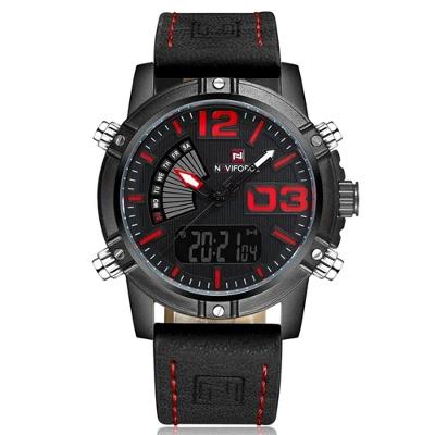 Relógio Esportivo Masculino Display Duplo LED Digital em Couro Preto Naviforce