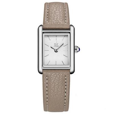 Relógio de Pulso Feminino Estilo Clássico em Couro Elegante Cinza Shengke