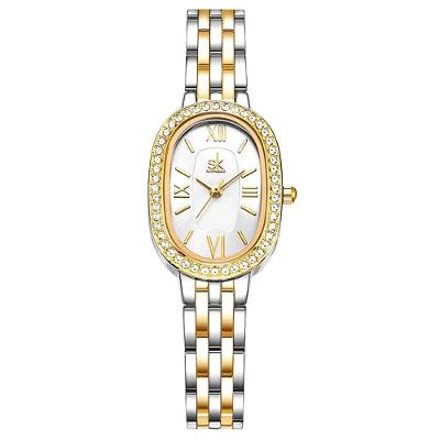 Relógio de Pulso Feminino Design Elegante Strass Minimalista em Aço Inox Prata Shengke