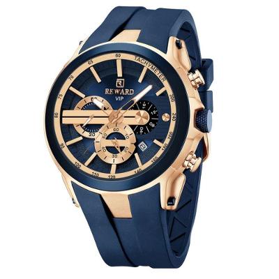 Relógio Masculino Analógico Esportivo com Pulseira de Silicone Azul Dourado Reward