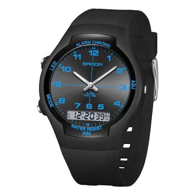 Relógio Desportivo Masculino Sanda Preto e Azul Digital com LED em Plástico 5CM