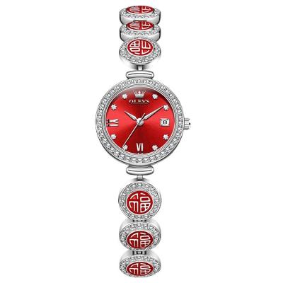 Relógio Feminino Analógico Design Elegante Aço Inox Data Automática Resistência à Água Vermelho