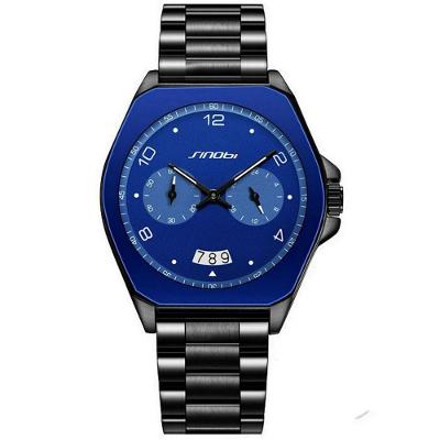 Relógio Masculino de Quartzo Esportivo com Pulseira em Couro Azul Escuro Sinobi LED
