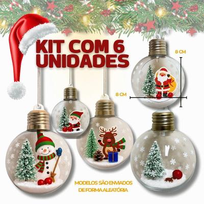 Kit de Bolas de Natal com LED Pisca Enfeite para Árvore Decoração OEM 6 Unidades