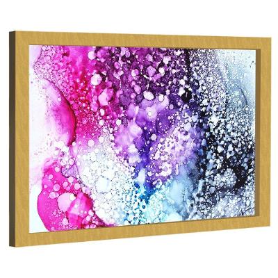 Quadro Decorativo Abstrato Alcohol Cores Retangular em Canvas com Moldura Dourada BR Artes