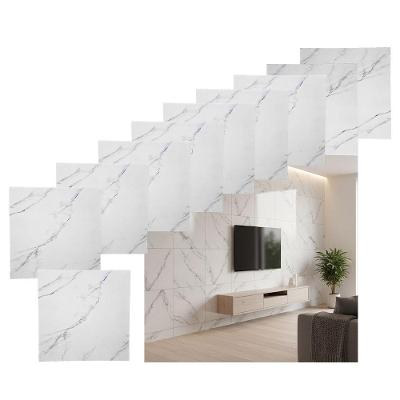 Placa Autocolante Mármore 3D Vinílica Removível Branco Kit 10 Unidades 60X60CM