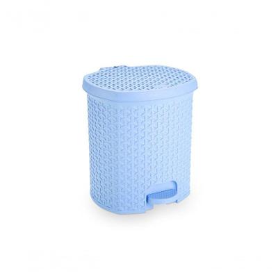 Lixeira Pedal 6L Plástico com Revestimento Rattan Abertura Higiênica Azul Plasnorthon