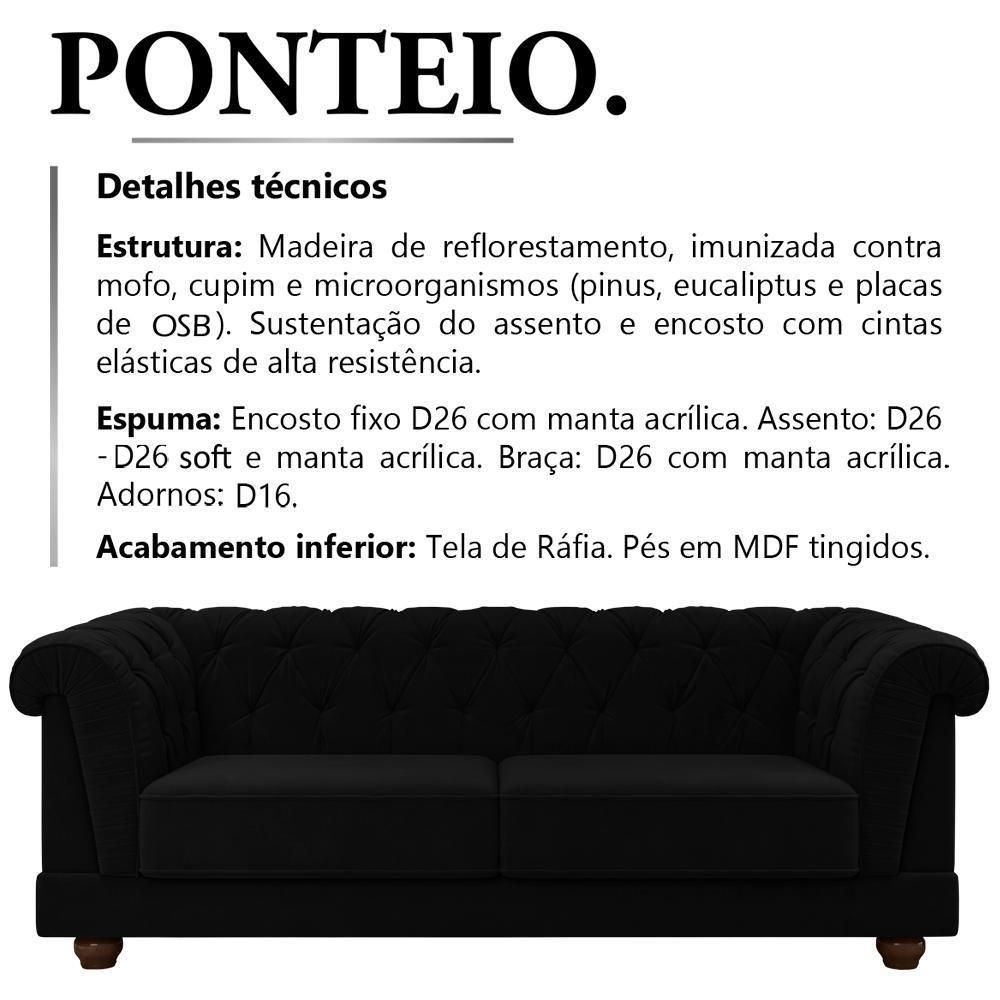Sofa 3 Lugares 220 Cm Ponteio Veludo Sl 944 Moll Sl 944 - 6