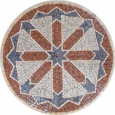 Piso em Mosaico Mandala Marroquina Trama Mármore Italiano Rosso Verona 150CM Mosaico