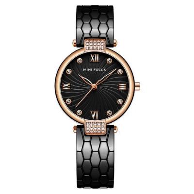Relógio Feminino Minimalista Clássico com Pulseira em Aço Inox Preto Mini Focus