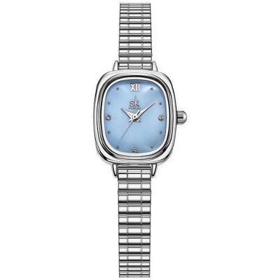 Relógio Feminino Design Quadrado Analógico em Aço Inox Azul Shengke