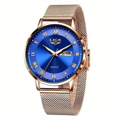Relógio Feminino Lige Esportivo com Pulseira de Aço Inox Rosa e Fecho Dobrável Lige