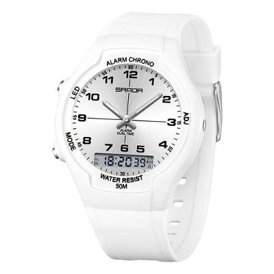 Relógio Desportivo Masculino Sanda Branco Digital com LED e Ponteiro Tela Grande TPU Resina Sanda