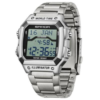 Relógio de Pulso Masculino Relógio à Prova D'água Cronômetro Alarme Data Digital Aço Inox Dourado