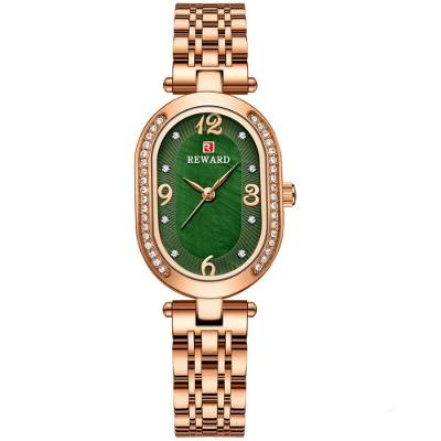 Relógio de Pulso Feminino Minimalista Quartzo Aço Inox à Prova D'água Verde Dourado Reward