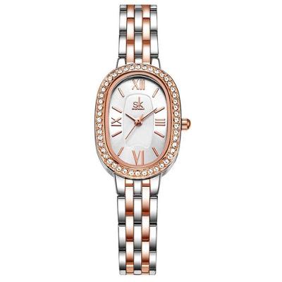 Relógio de Pulso Feminino Design Elegante Strass Minimalista Aço Inox Rosê Shengke